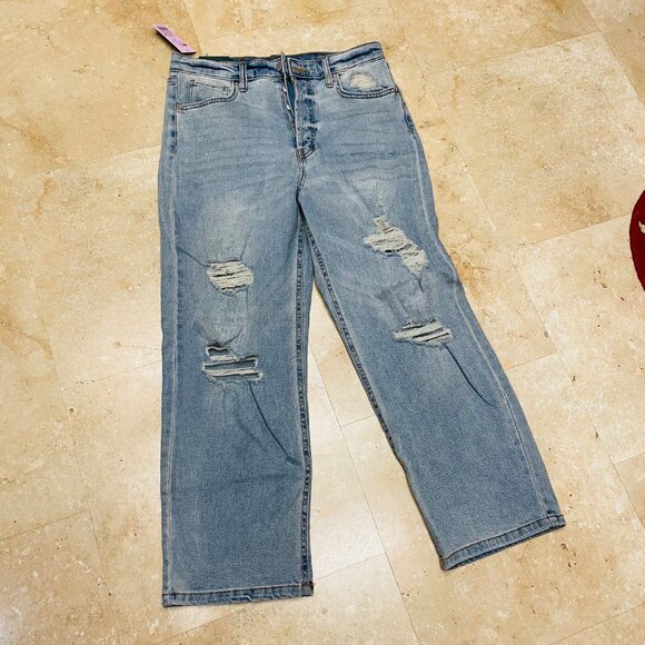 Wild Fable Womens Straight Leg Jeans Distressed  Blue Distressed Pockets High Ri - Picture 5 of 12